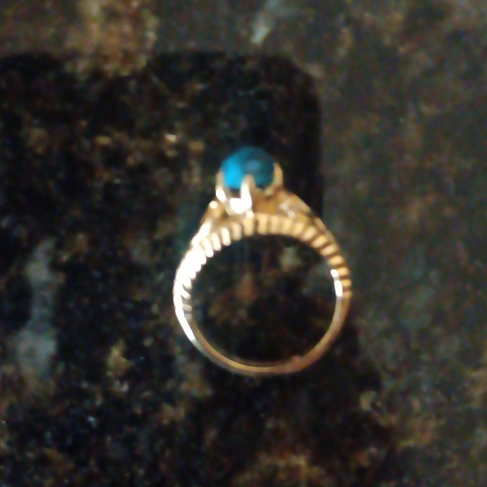 Vintage Chrysocolla Ring 10k Gold Electroplate - Picture 3 of 4